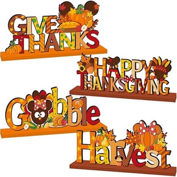 4Pcs Mouse Thanksgiving Table Decorations Wooden Centerpiece Cute Themed - Picture 8 of 8
